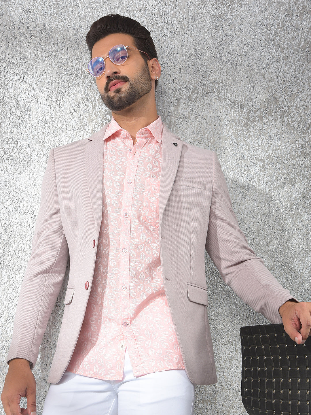Pink Notched Lapel Single-Breasted Blazer