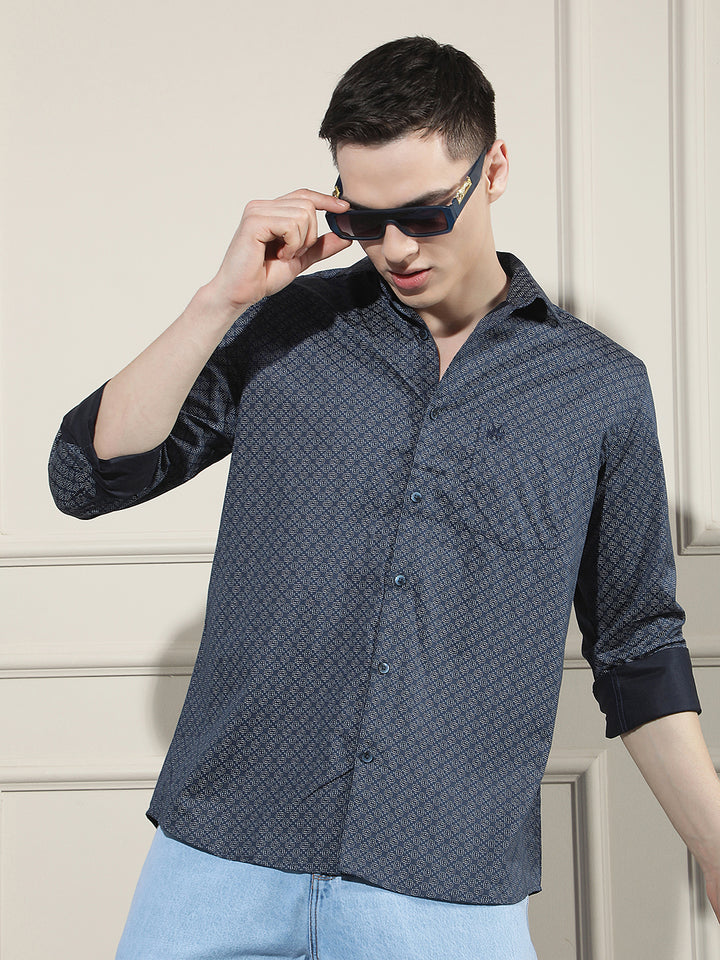 Refined Deep Blue Printed Shirt