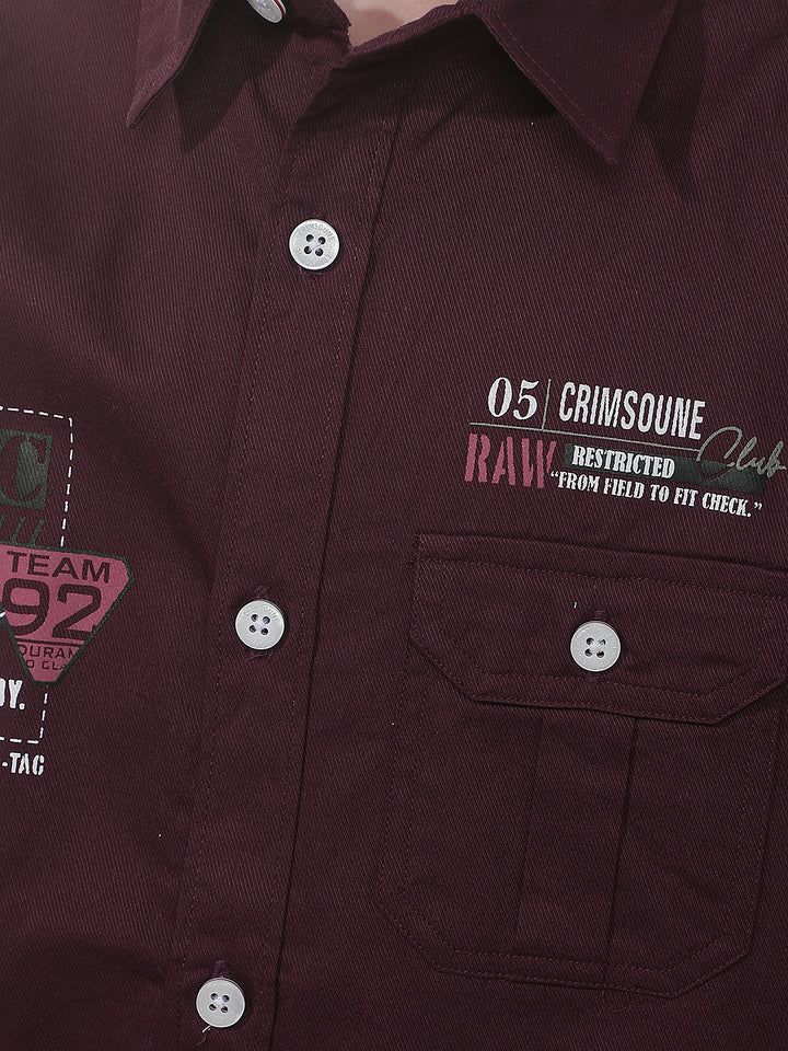 Wine Typographic Print 100% Cotton Shirt