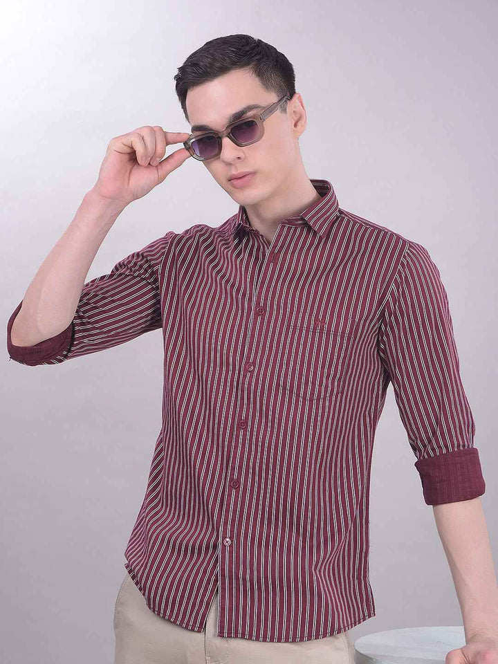 Maroon Vertical Stripes Shirt