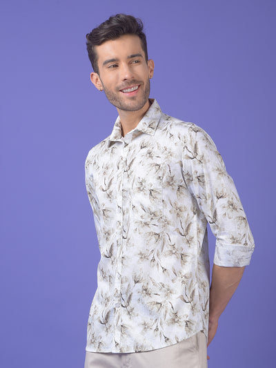 Brown Floral Print 100% Cotton Shirt