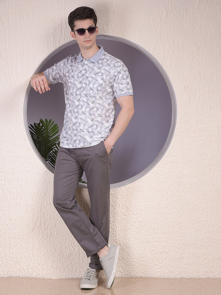 Purple Floral Print Polo-Neck T-Shirt