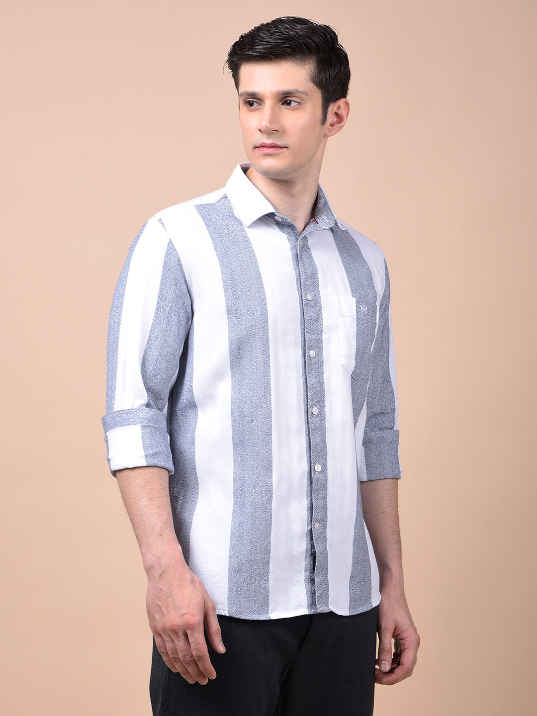 White Vertical Stripes 100% Cotton Shirt