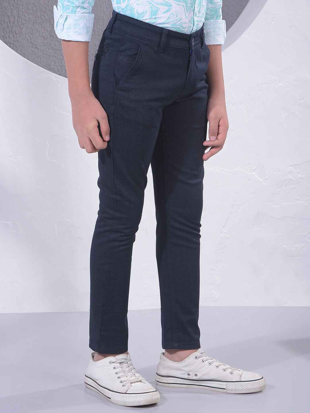 Navy Blue Checked Trousers