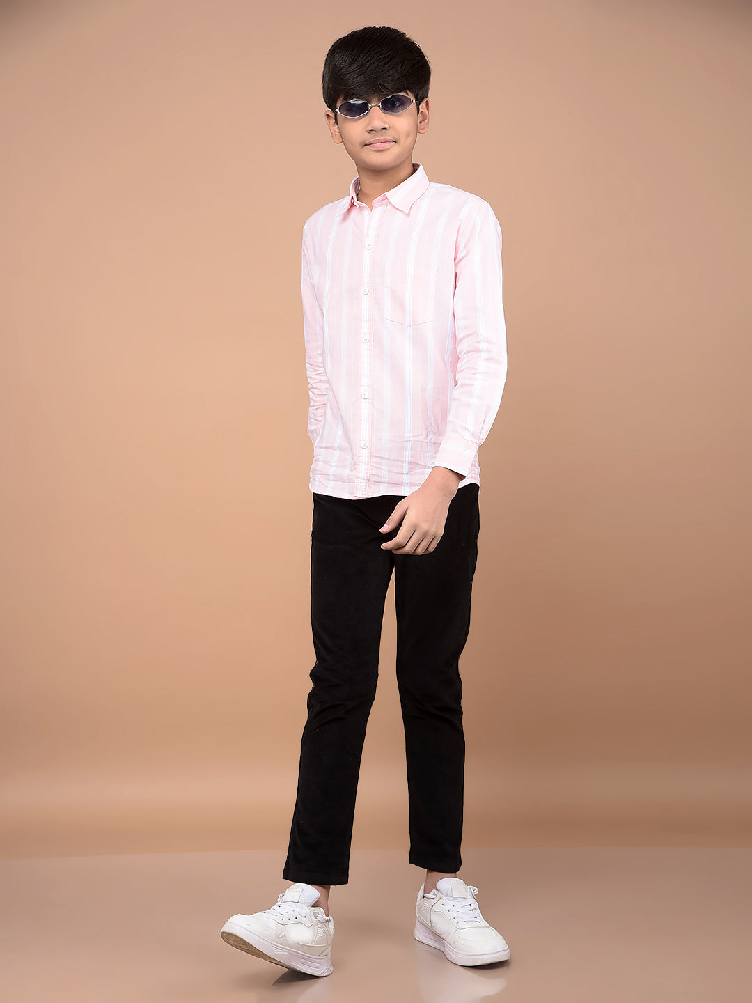 Pink Vertical Stripes 100% Cotton Shirt-Boys Shirts-Crimsoune Club
