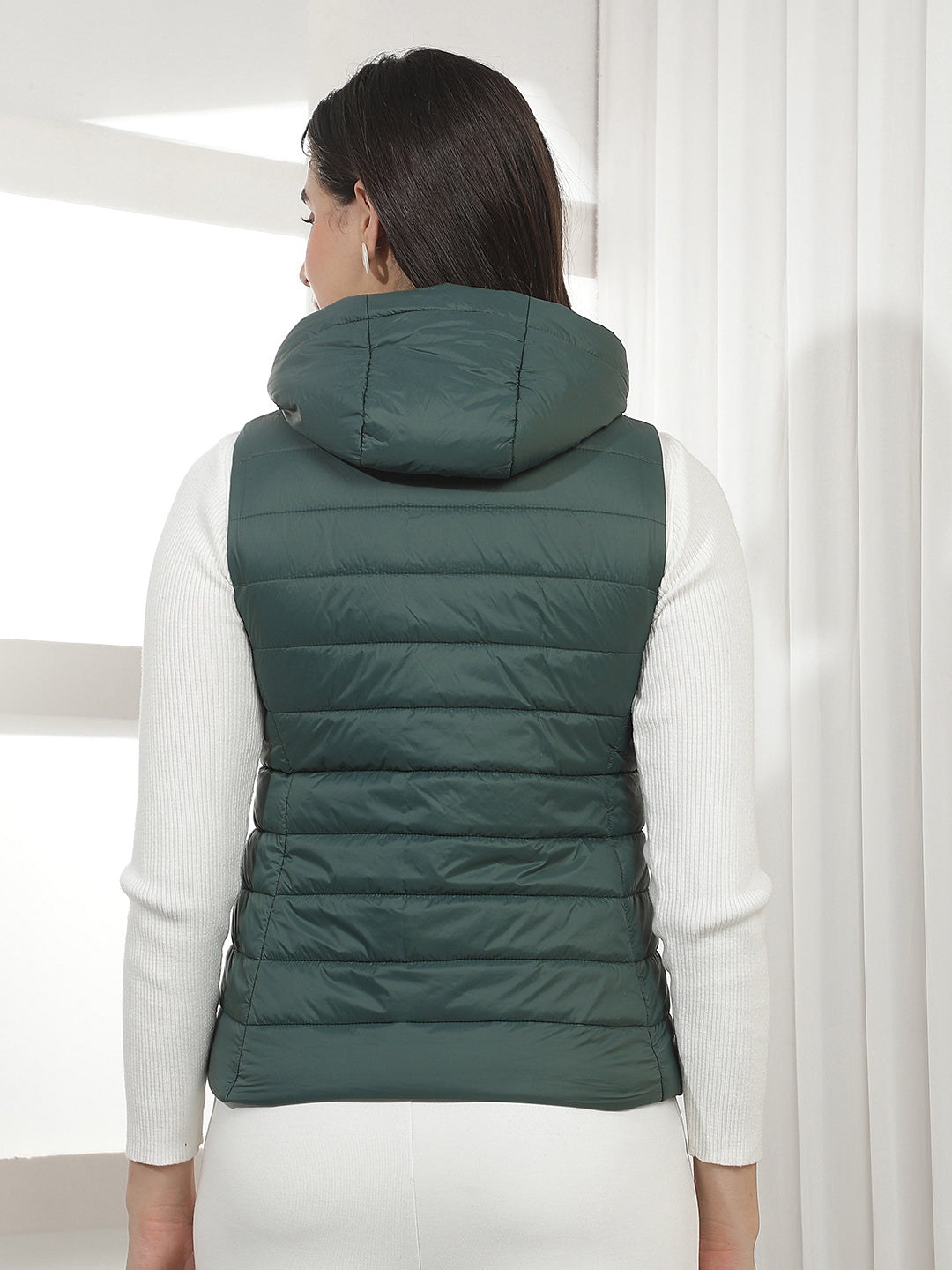 Green Sleeveless Hooded Puffer Jacket