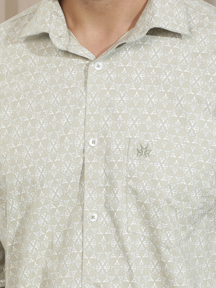 Refined Moss Green Printed Shirt
