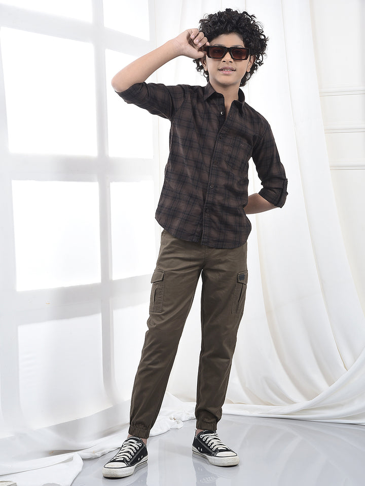 Brown Checked 100% Cotton Shirt