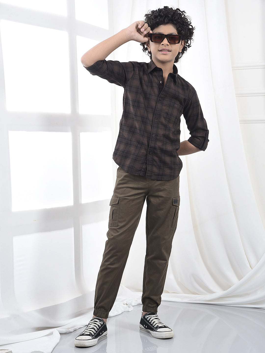 Brown Checked 100% Cotton Shirt