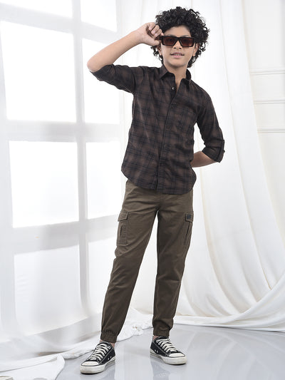 Brown Checked 100% Cotton Shirt