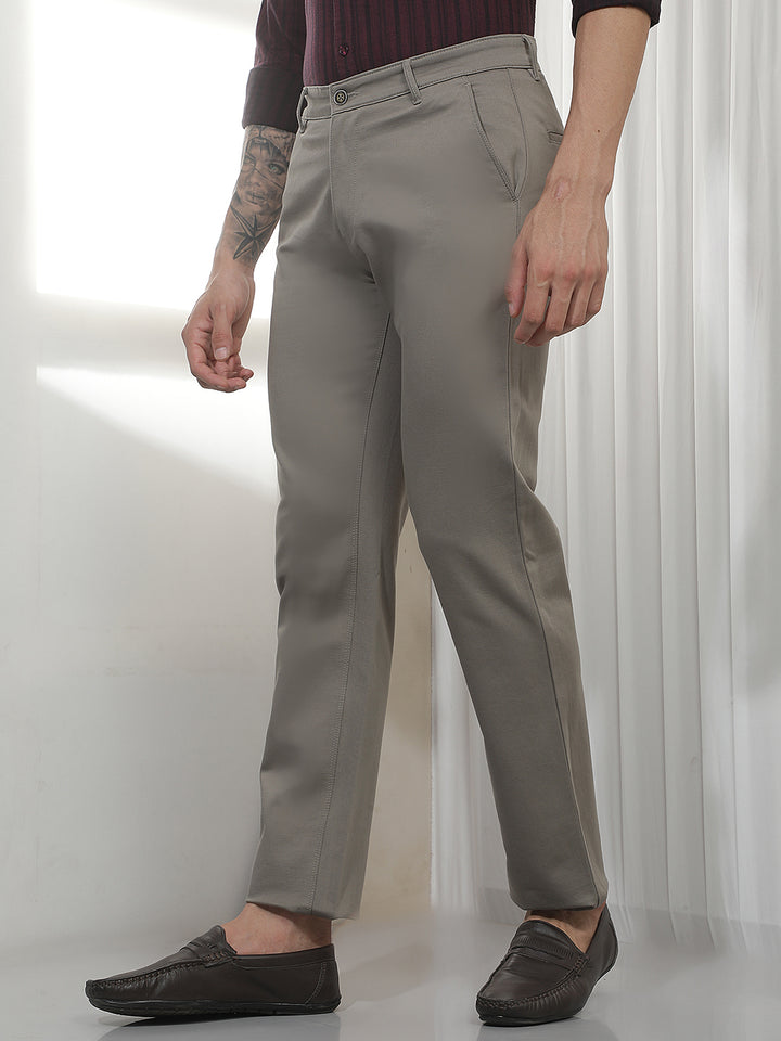 Grey Casual Cotton Trousers