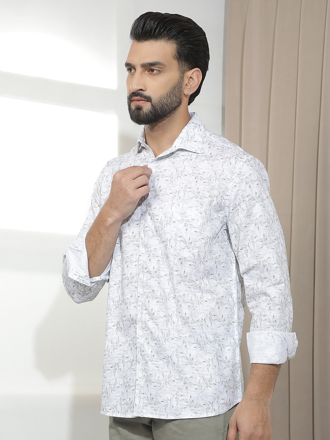Grey Botanical Print Shirt