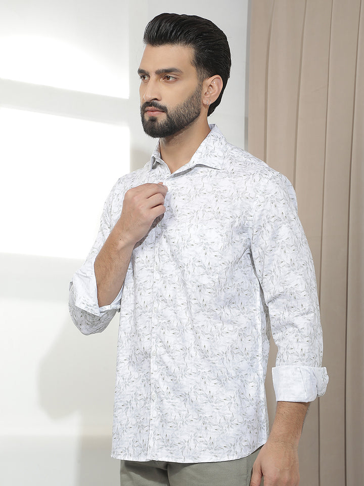 Grey Botanical Print Shirt