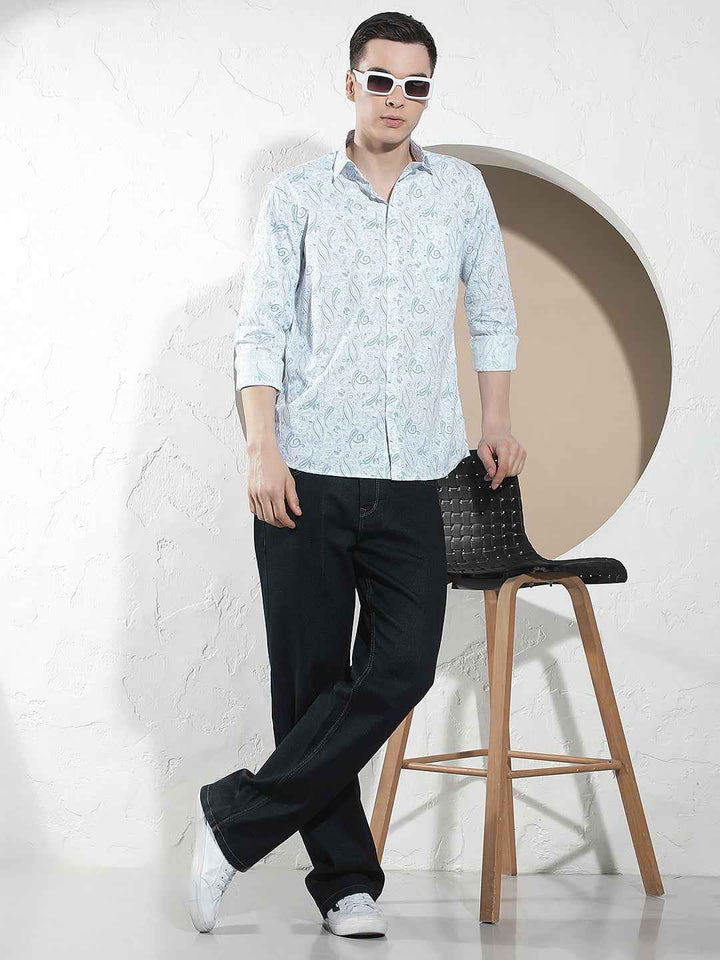 Blue Botanical Print Shirt