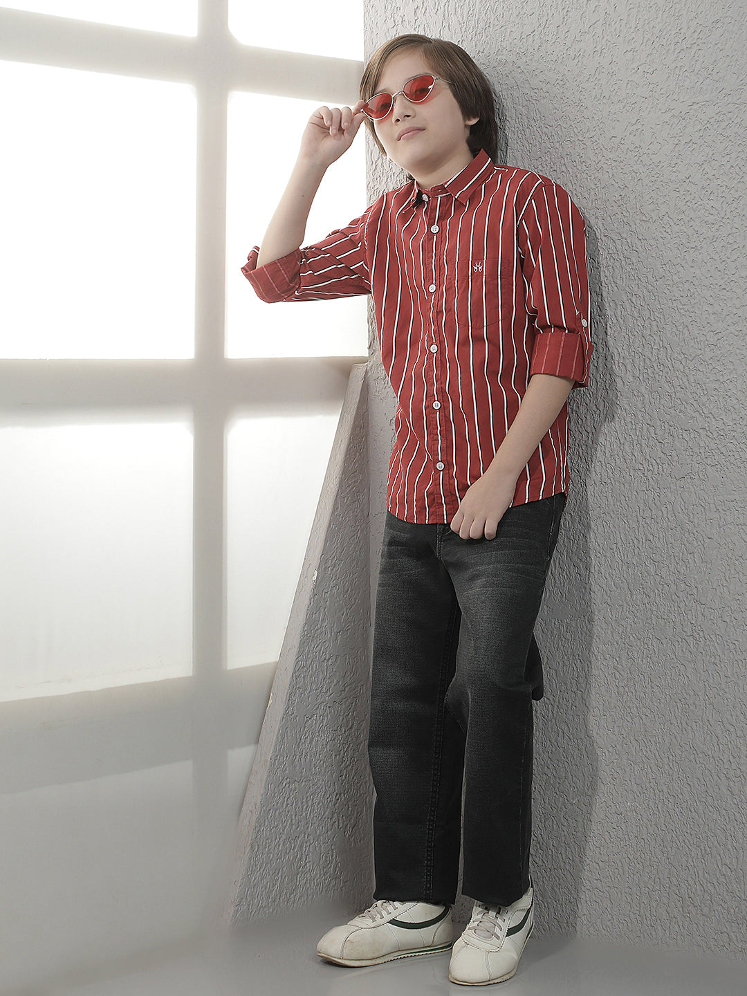 Red Vertical Stripes 100% Cotton Shirt