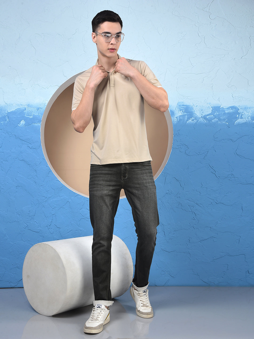 Beige Polo-Neck T-Shirt