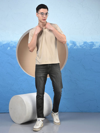 Beige Polo-Neck T-Shirt