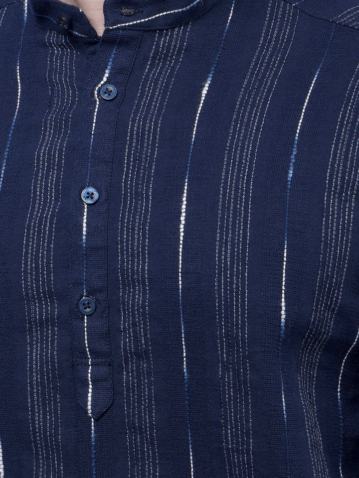Navy Blue Vertical Stripes 100% Cotton Kurta