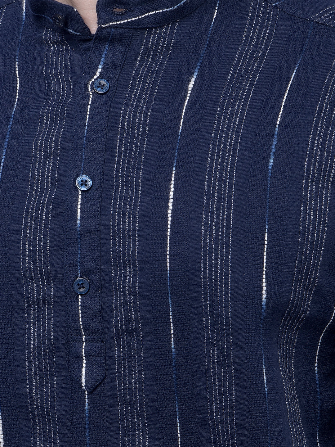 Navy Blue Vertical Stripes 100% Cotton Kurta