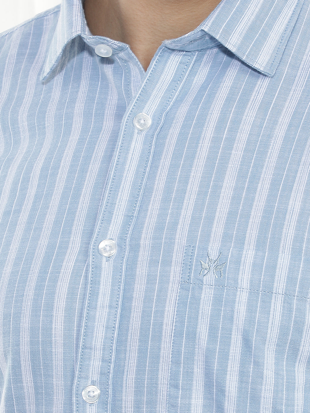 Blue Vertical Striped 100% Cotton Shirt