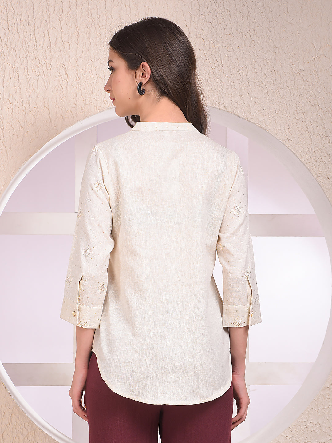 Beige Embellished V-Neck Top