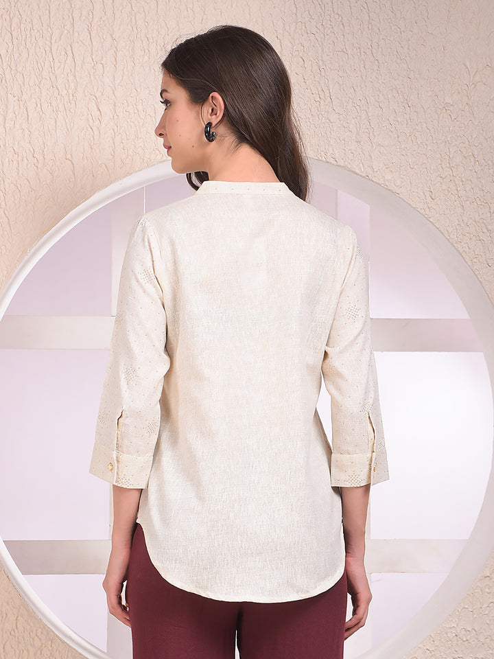 Beige Embellished V-Neck Top