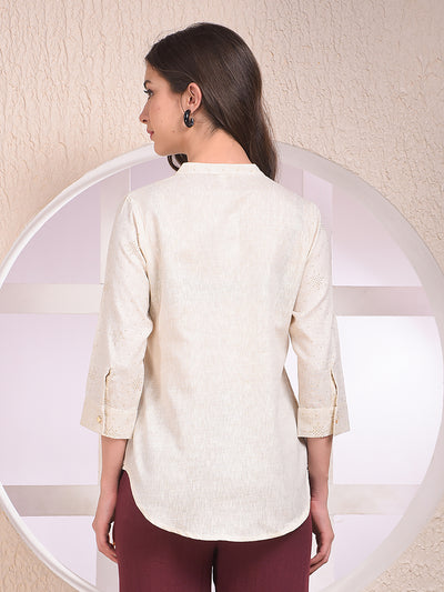 Beige Embellished V-Neck Top