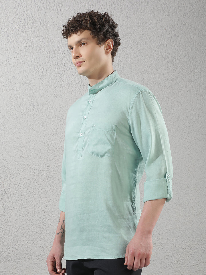 Modern Moss Green Linen Kurta