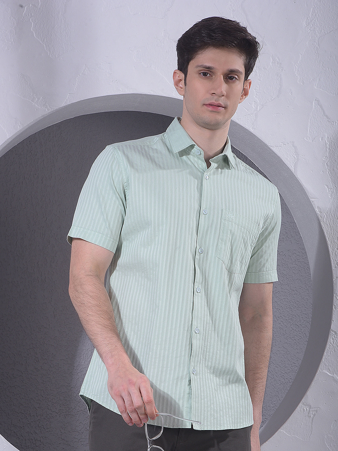 Green Vertical Stripes 100% Cotton Shirt