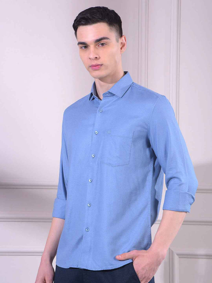 Sky Blue Soft Cotton Blended Shirt