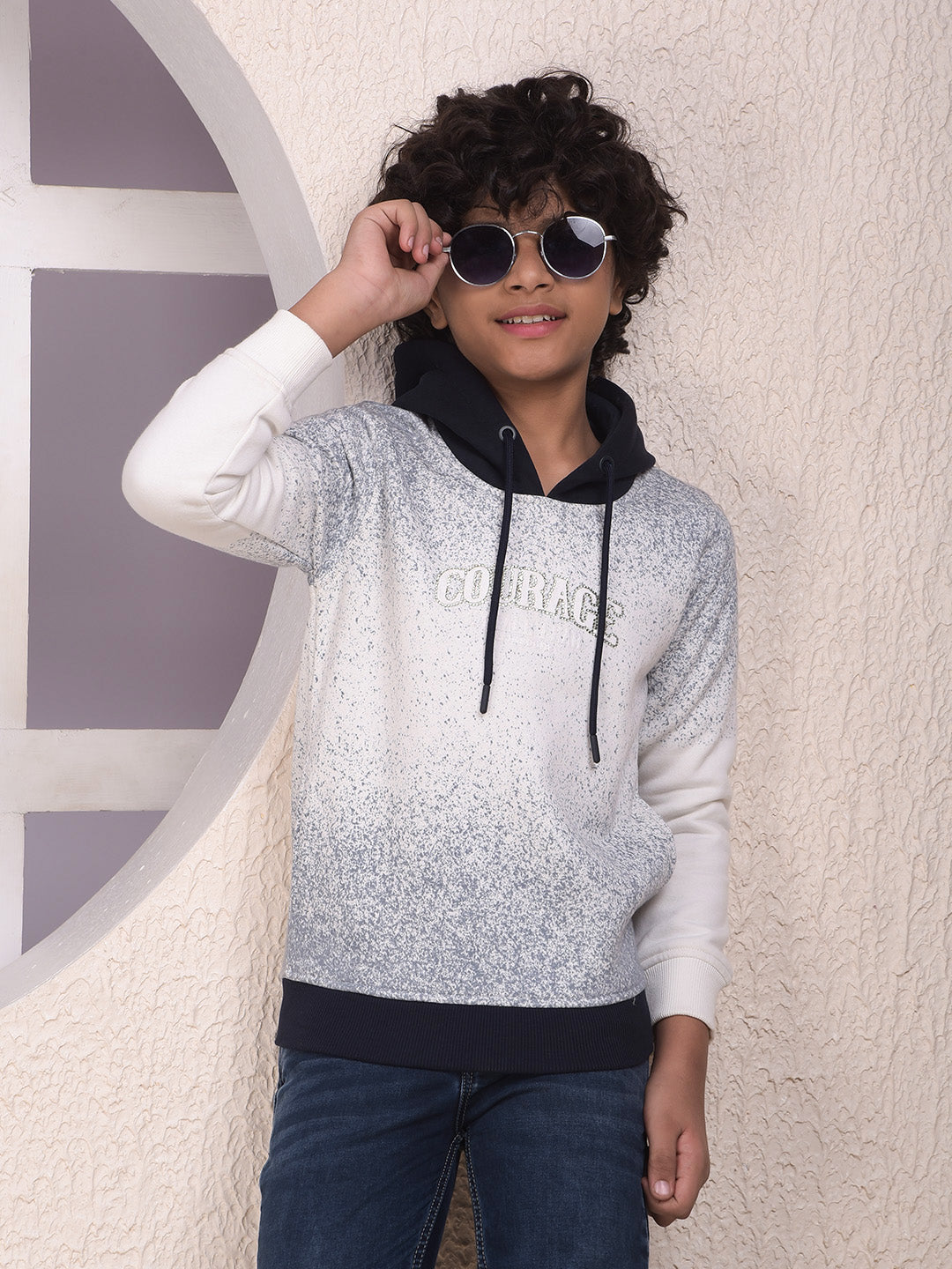 White Embellished Hooded Neck Sweatshirt