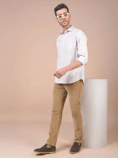 Cream Checked 100% Cotton Shirt