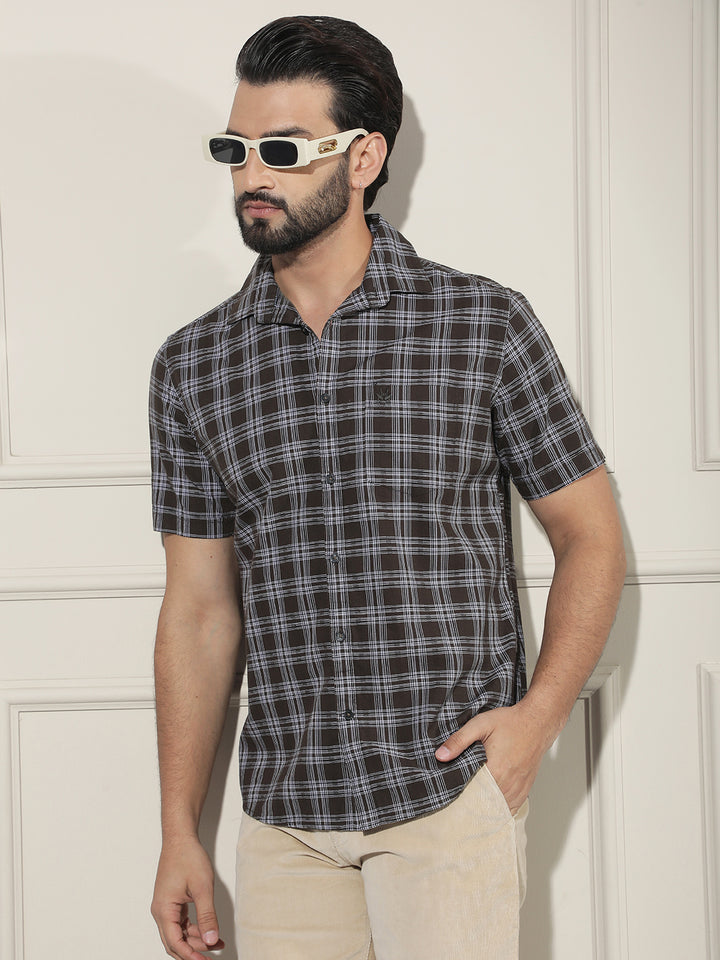 Brown Checked 100% Cotton Shirt