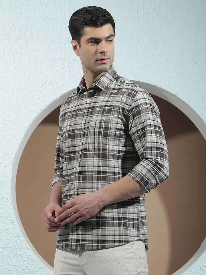 Brown 100% Cotton Checked Shirt