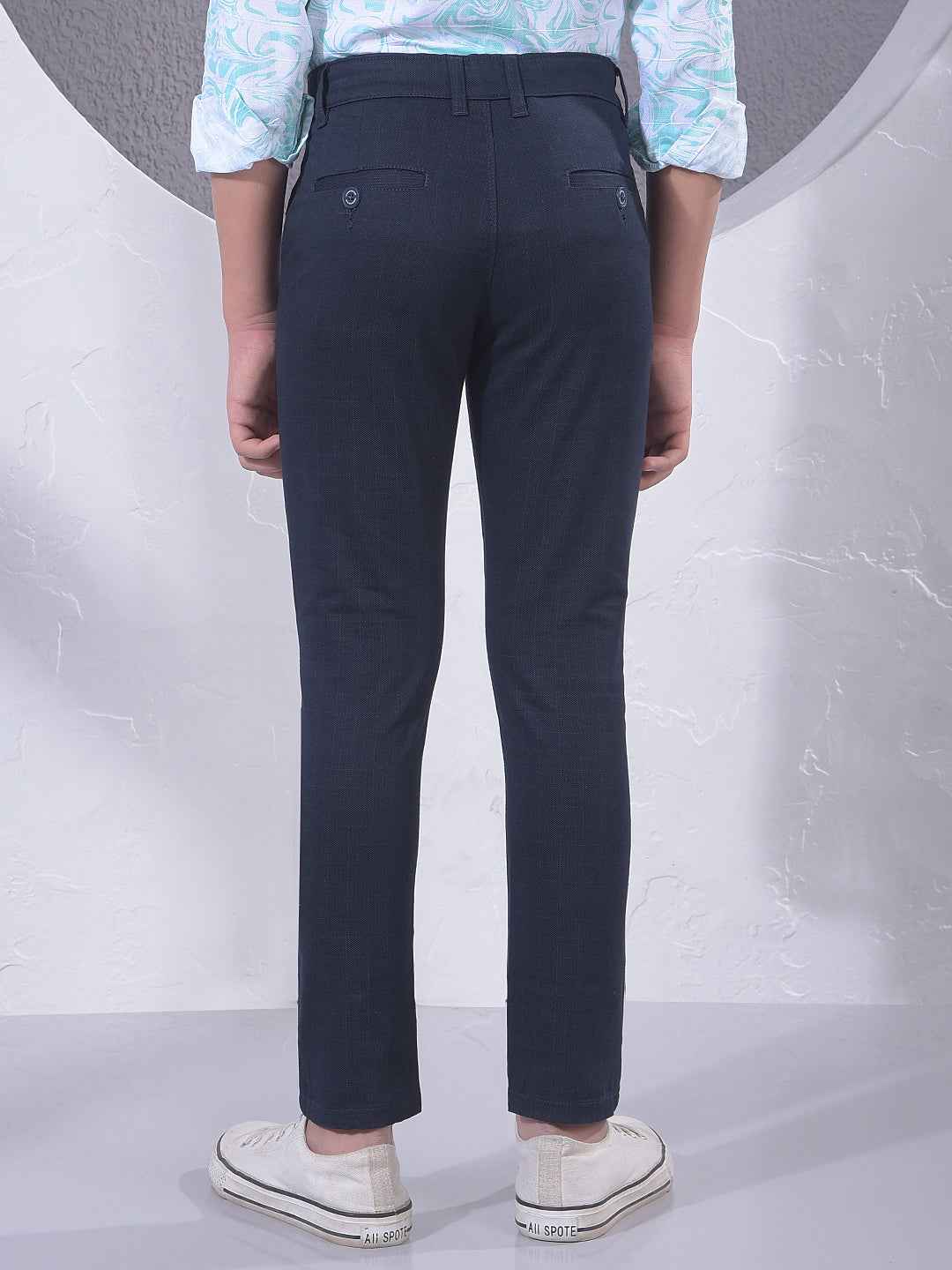 Navy Blue Checked Trousers