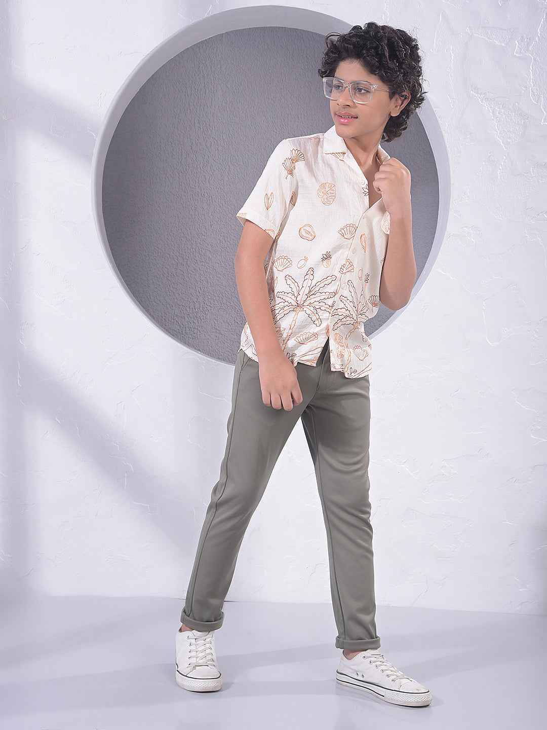 Orange Floral Print Resort-Collar Shirt