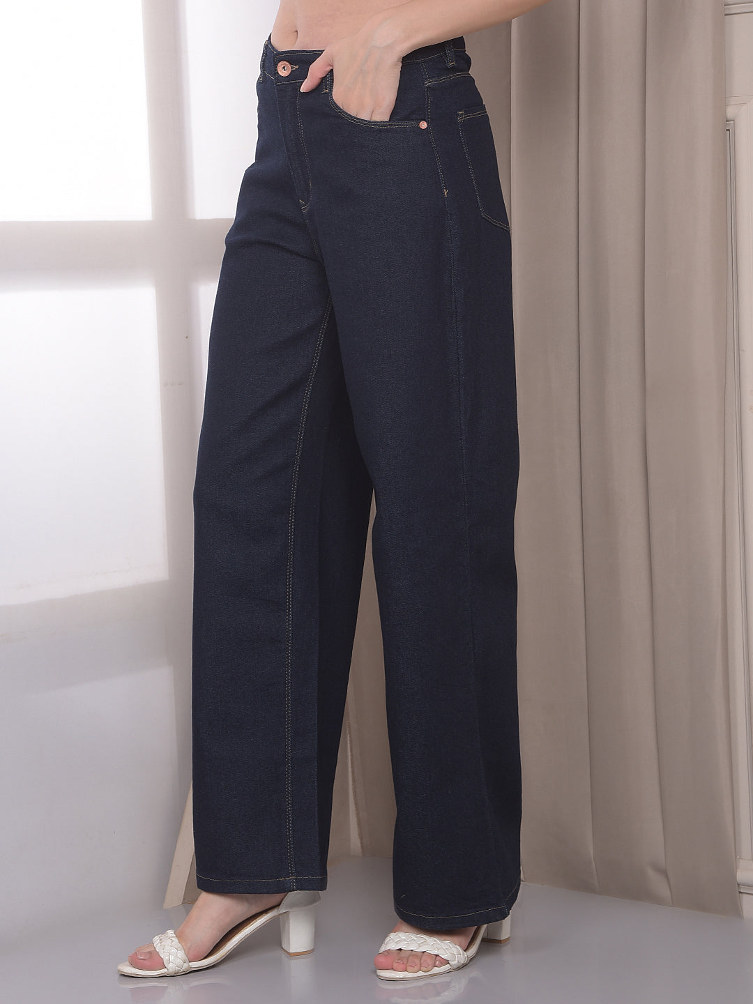 Navy Blue Wide Leg Jeans