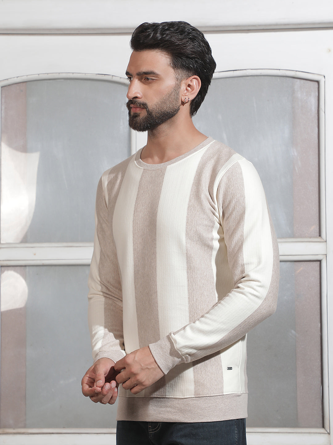 Brown Vertical Striped Sweatshirt