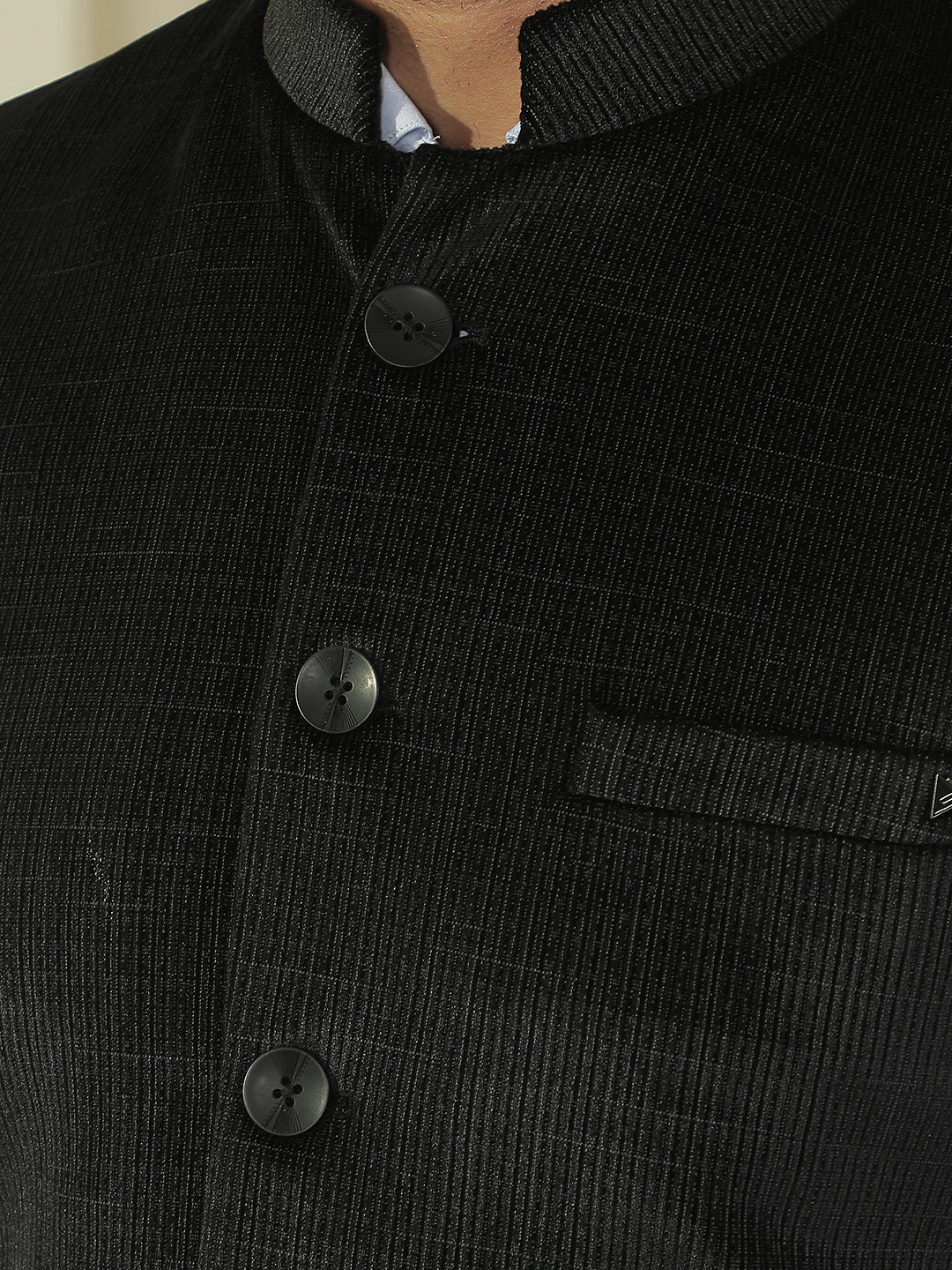 Black Textured Sleeveless Waistcoat