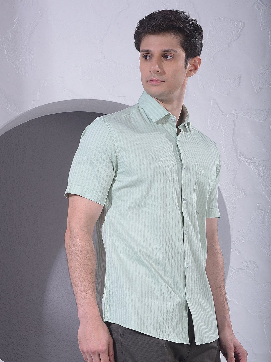 Green Vertical Stripes 100% Cotton Shirt