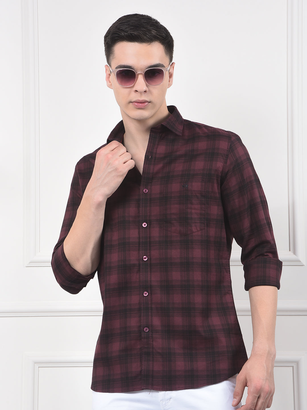 Maroon Checked 100% Cotton Shirt