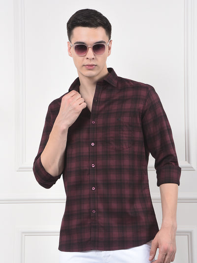 Maroon Checked 100% Cotton Shirt