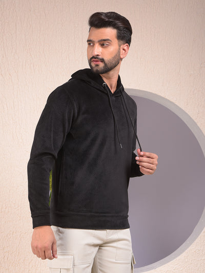 Black Jacquard Hooded Neck Sweatshirt
