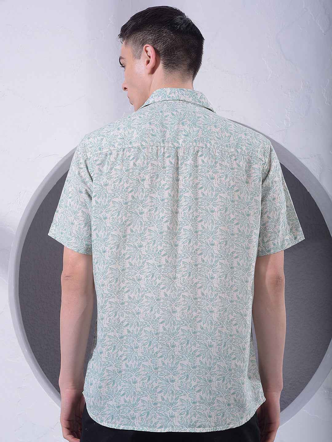 Green Floral Print Linen Shirt