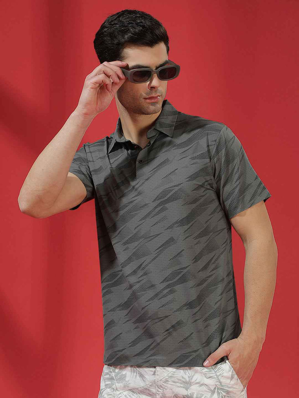 Charcoal Camouflage Print Polo T-Shirt