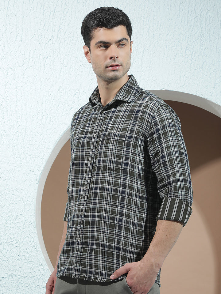 Green 100% Cotton Checked Shirt