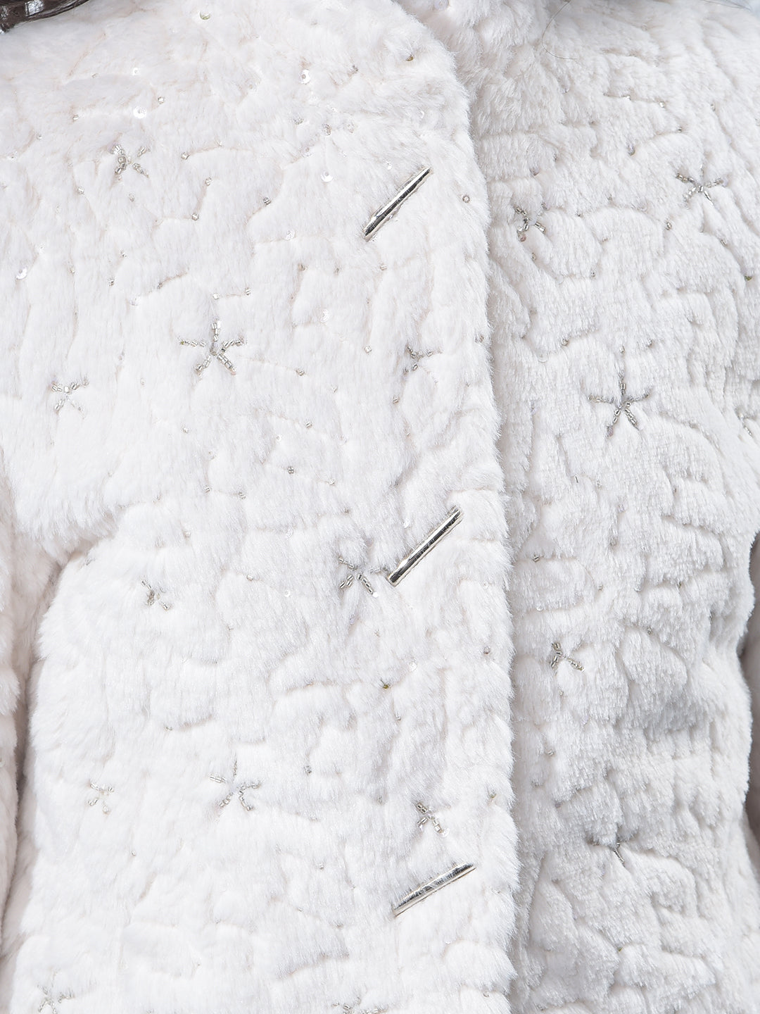 Soft White Textured Embroidered Coat