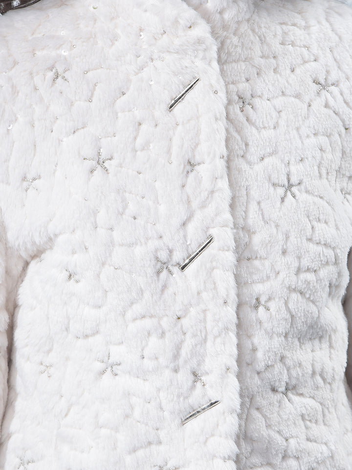Soft White Textured Embroidered Coat