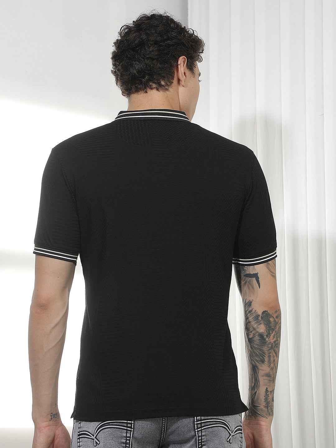 Black Jacquard Polo T-Shirt