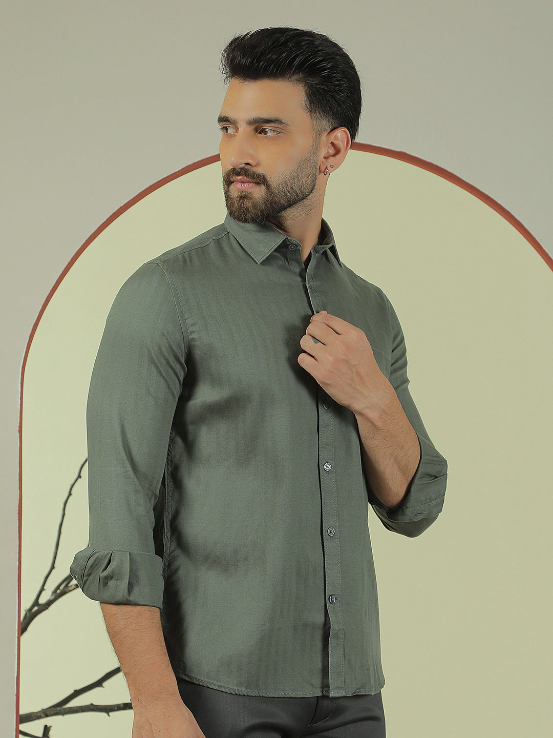 Green Vertical Stripes Shirt